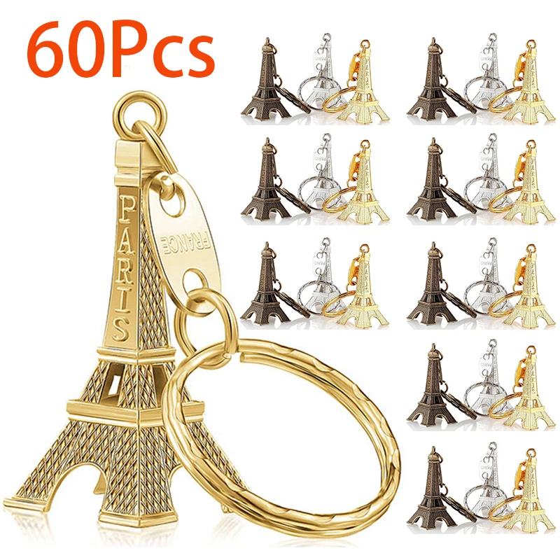 

60Pcs 3D Zinc Alloy Keychains Blank Metal Eiffel Tower Keychain 3D Eiffel Tower Keyrings Silvery Bronze Golden 3 Colors