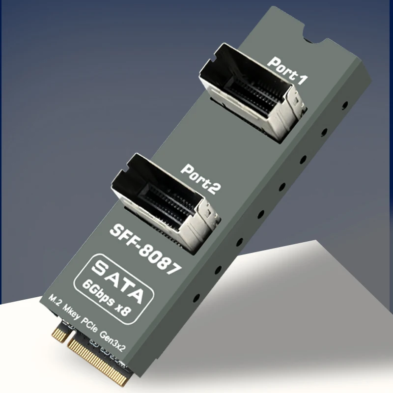M.2 M-Key PCIe Gen3 x2 to Dual SFF-8087 Adapter 8Port SATA3.0 6Gbps Expansion Card Hard Disk Controller Aluminum Shell Heat Sink