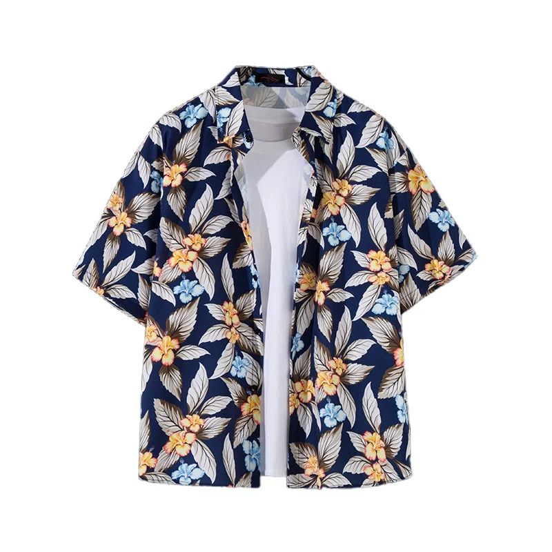 

Men's Summer Seaside Vacation Hawaiian Retro Short Sleeve Floral Shirt Handsome Loose Casual Beach Travel Flower Shirt Jacket