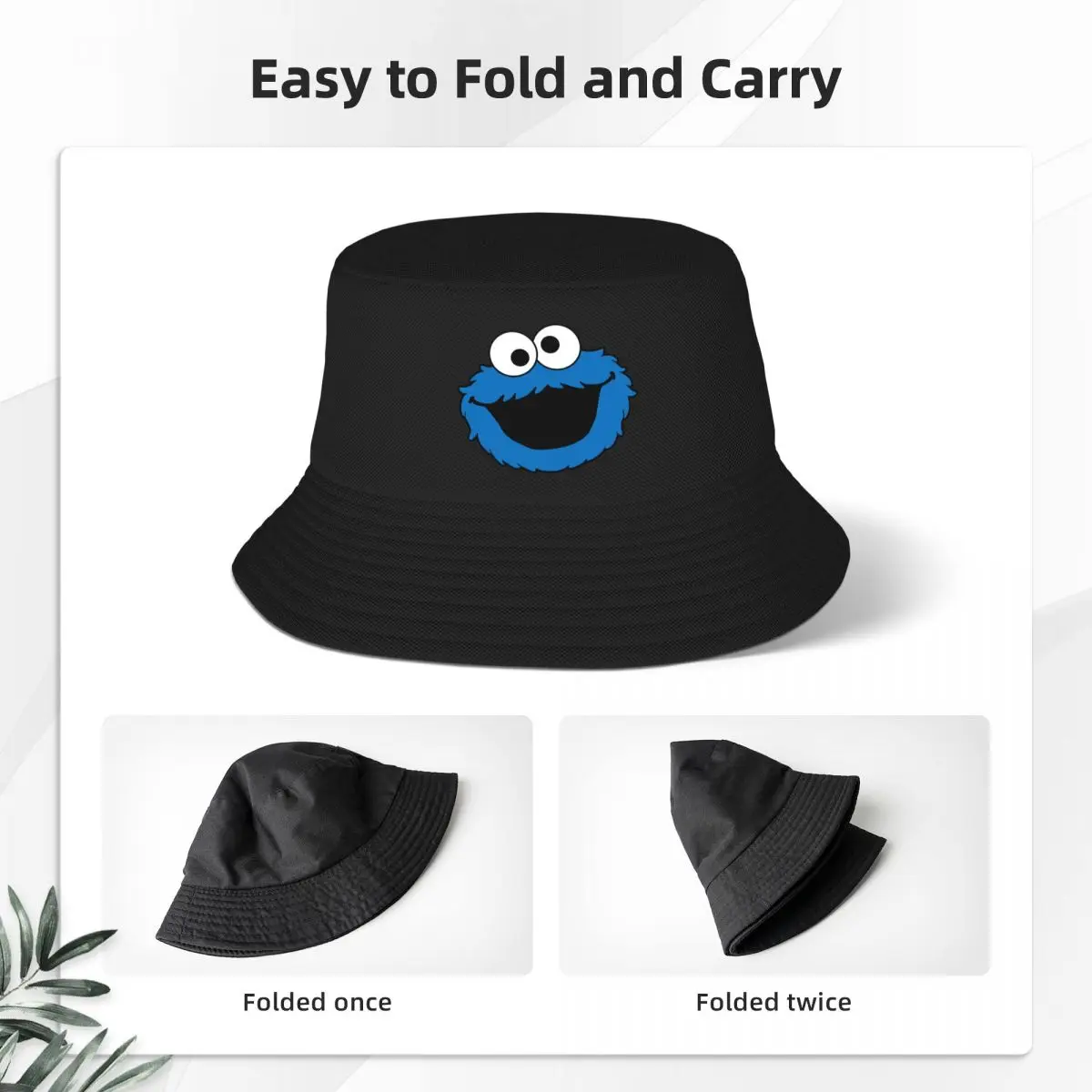 Cookie Monster  Bucket Hats Panama For Kids Bob Hats Fashion Fisherman Hats Summer Beach Fishing Unisex Caps