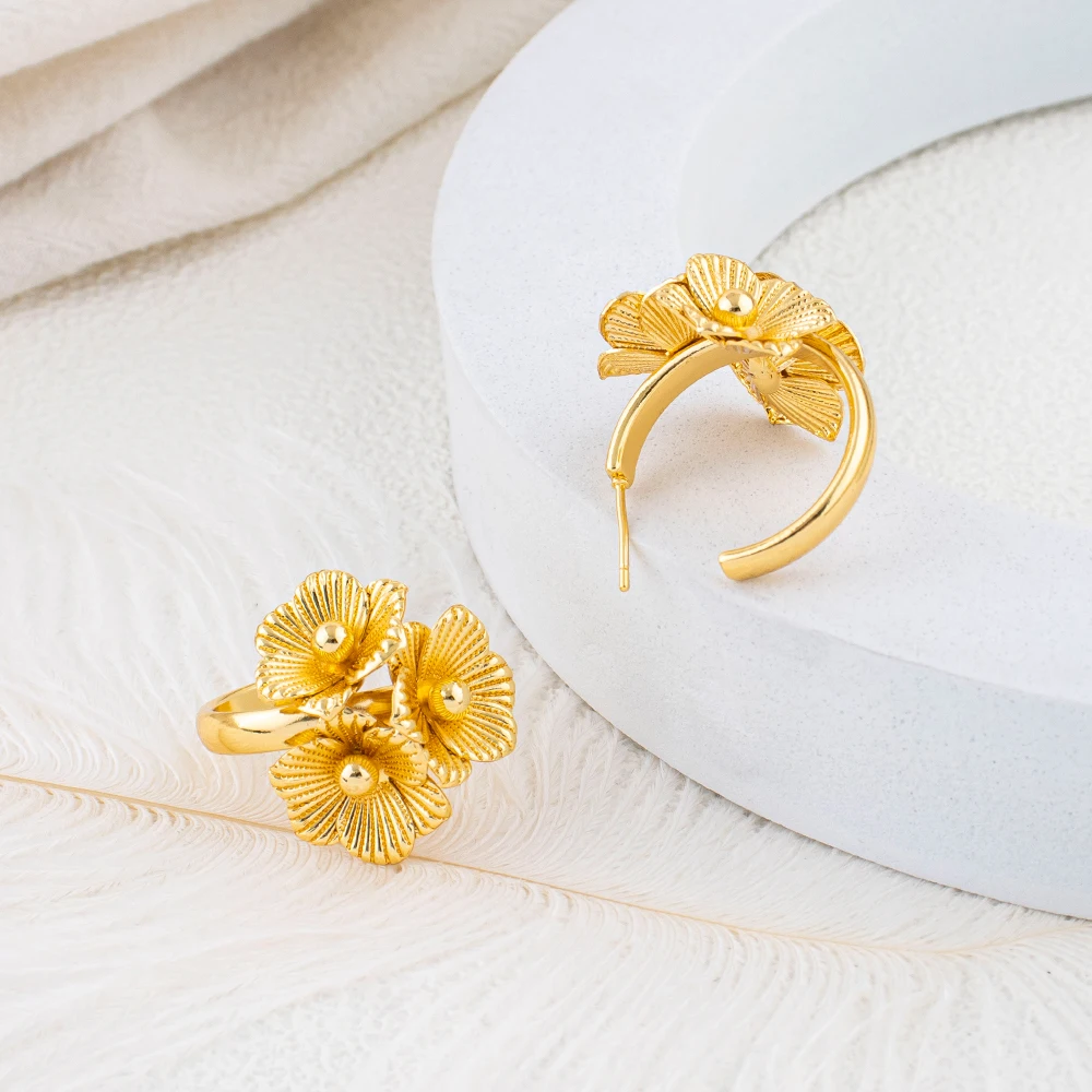 Dubai Blumen-Schmuckset Halskette Ohrringe Armband und Ring Damen-Accessoires Perfekt für Hochzeiten Geschenke und Großhandel – Detail 16
