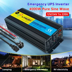 Cargador inversor UPS, convertidor de onda sinusoidal pura de 4000W, CC de 12V, 24V a CA de 220V, sistema de energía ininterrumpida, Inversor de carga de batería