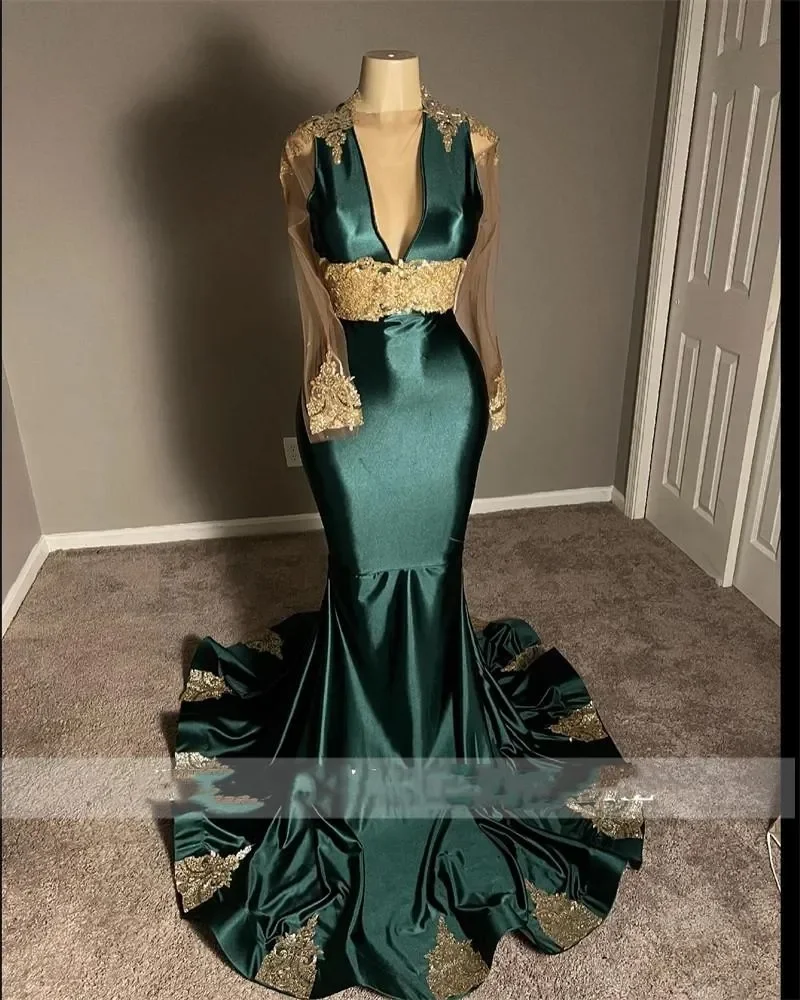 

Elegant luxurious evening dress to the ground sexy mermaid V-neck side slit long sleeve wrap hip cocktail formal party ball