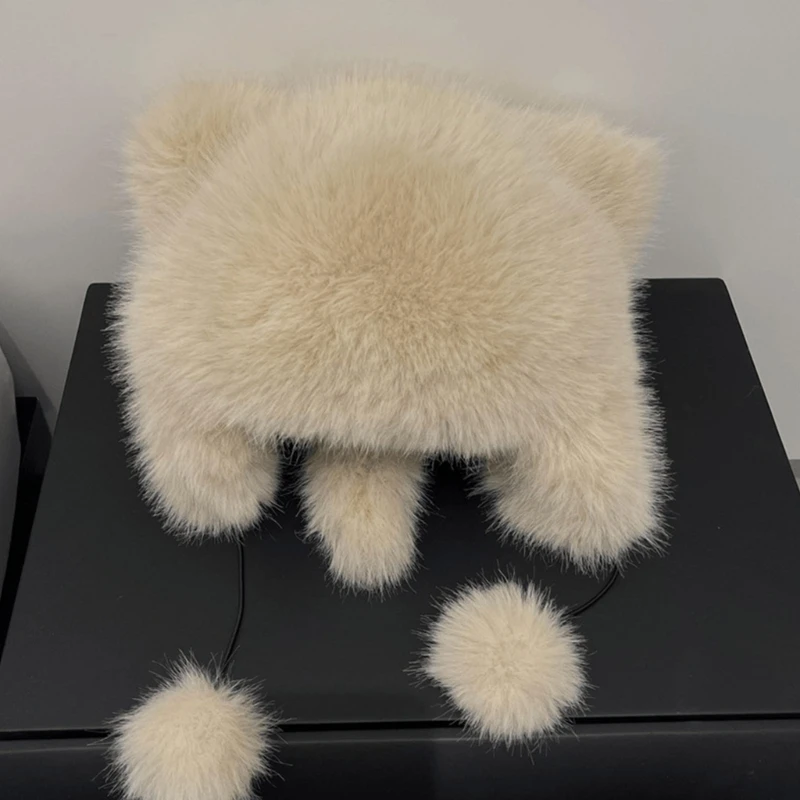 ผู้หญิงหัวห่อ Thicken Furry หมีหมวกสำหรับปีนเขาเล่นสกีกีฬา Headwear Dropship