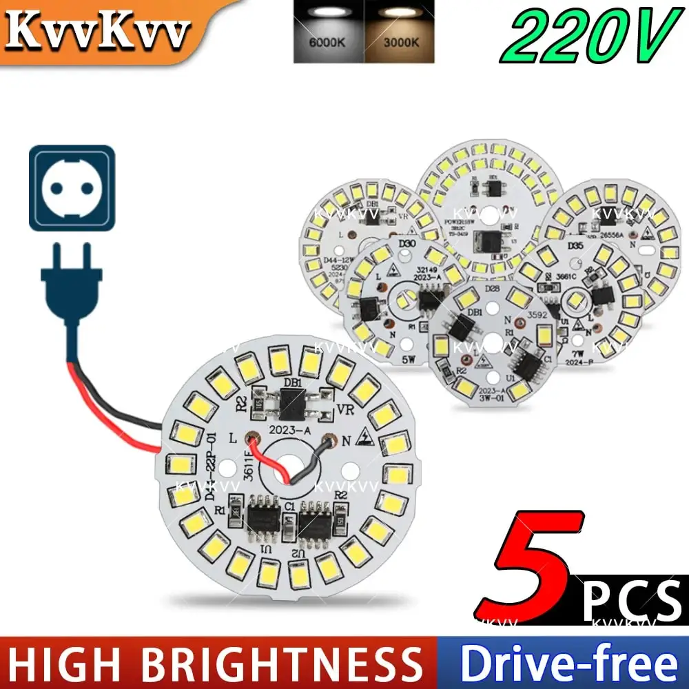 LED Chip Light Source Board 220V AC Drive-Free PCB Module for DIY Downlight & Ceiling Lamp 3W 5W 7W 9W 12W 15W 18W