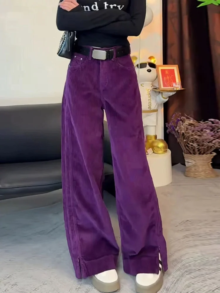 2024 Spodnie Damskie Y2K Fashion Purple Corduroy Baggy New Pants For Women Clothing Wide Leg Ankle Zipper Casual Lady Trousers