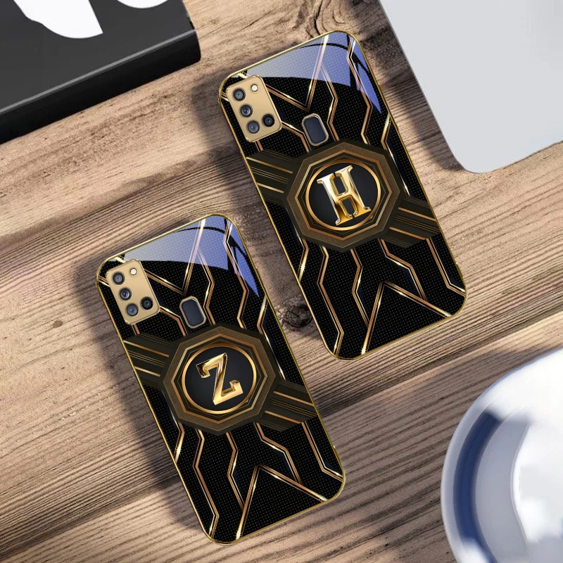 نمط التكنولوجيا الفاخرة لسامسونج A 31 32 A33 A34 35 14 A15 13 16 25 26 50 52 53 54 55 56 70 71 72 73 حافظة هاتف زجاجية ذهبية #1