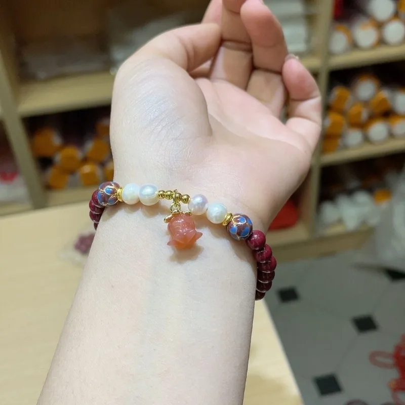 Exquisite Cinnabar with Lily of The Valley Jewelry Women's Bracelet.