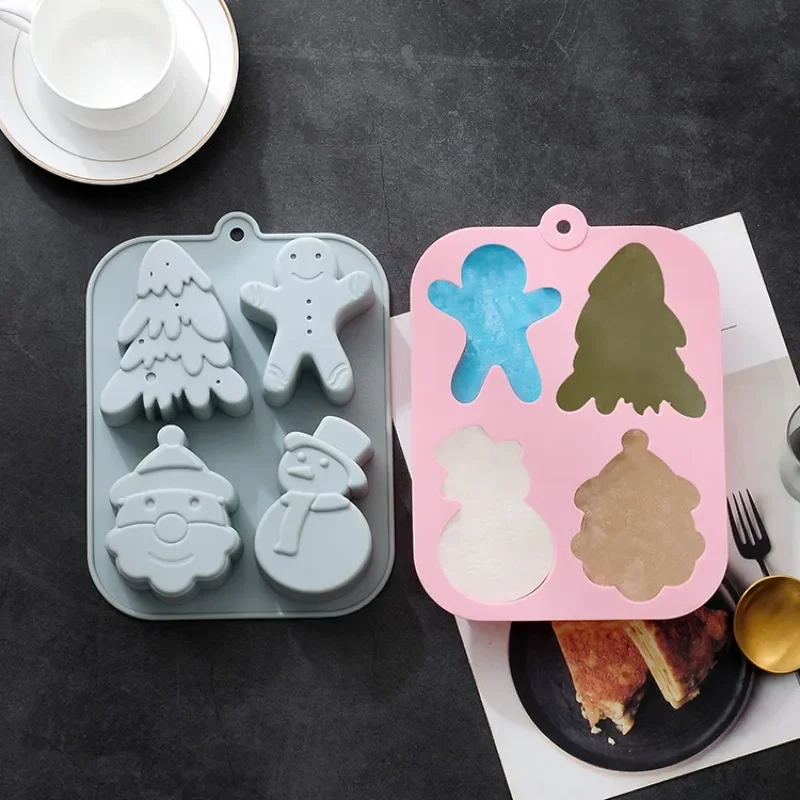 Christmas Silicone Mold 4-in-a-row Cake Handmade Soap Food DIY Baking Cake Tools Kitchen Supplies Ice Cream Complementary Food