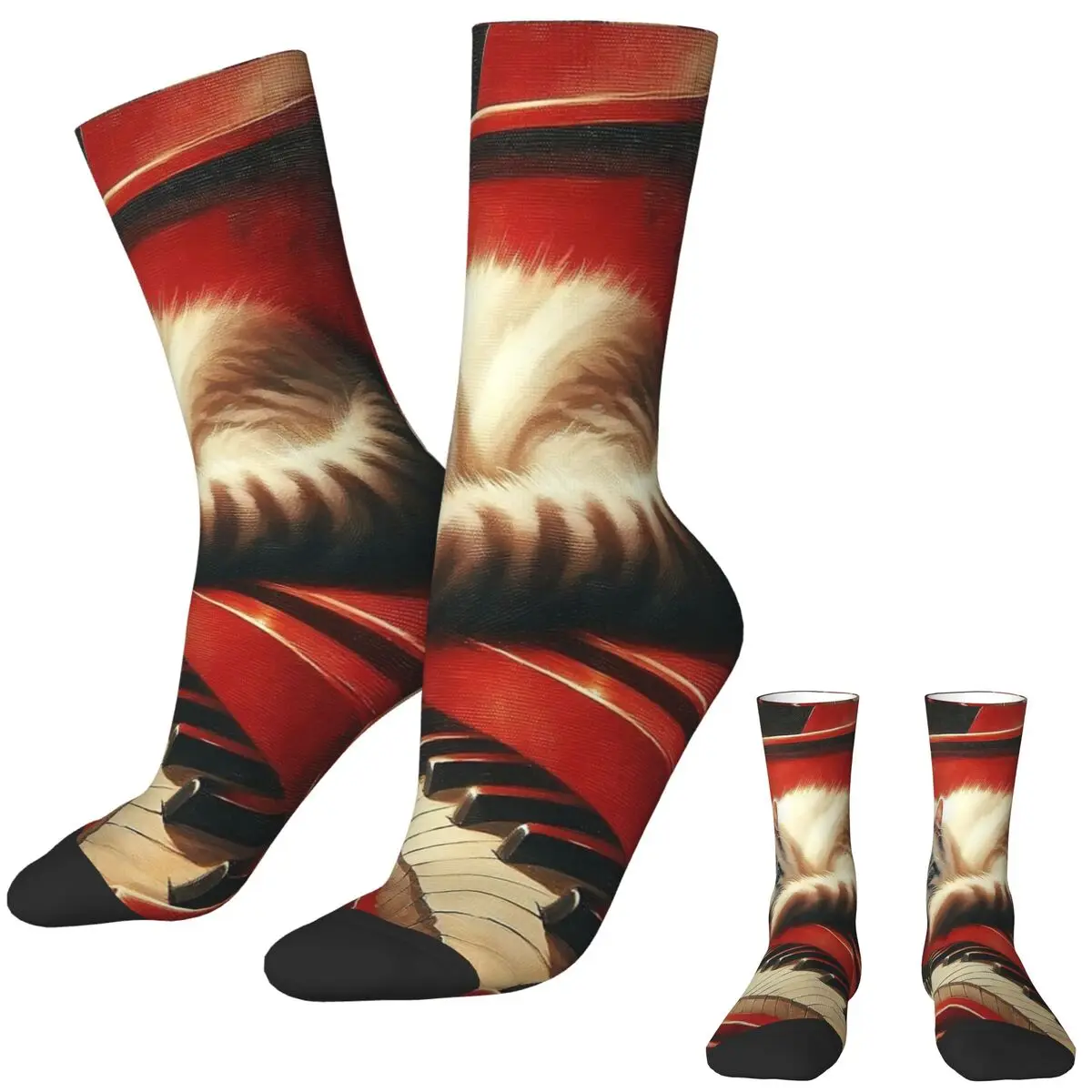 

Носки мужские для пианино, повседневные Нескользящие, для скалолазания, с рисунком кошки, красные, зимние