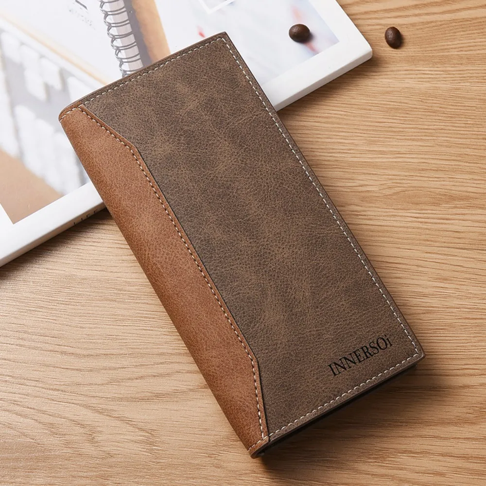 Portable Long Purse Frosted Splicing Wallet Business Multifunction Bifold Wallet Large Handbag Men's Long Wallet Daily