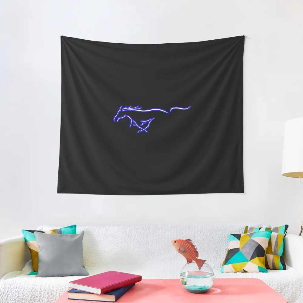 Blue Light Ford Mustang Logo Tapestry Room Decorations Aesthetics Room Decoration Accessories Decor For Room Tapestry