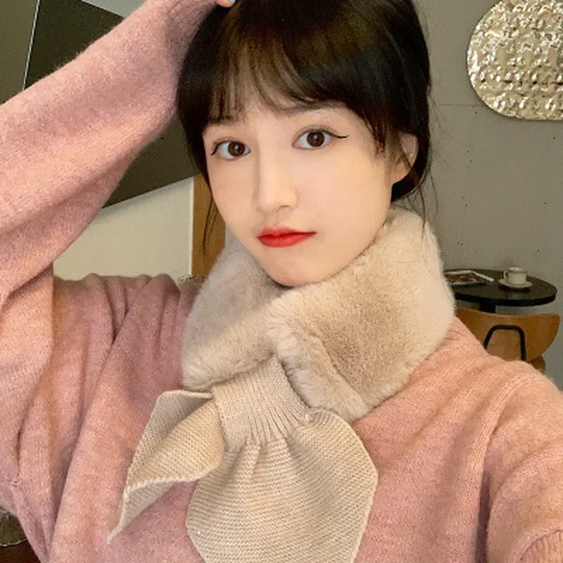 1 Pcs Concise Design New Winter Womens Cross Faux Fur Straps Shawl Soft Scarf Girls Ladies Autumn Knitted
