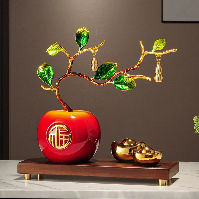 Nuevos adornos de manzana y fruta de la suerte de estilo chino, regalos para el hogar, sala de estar, porche, mueble de TV, nueva decoración del hogar