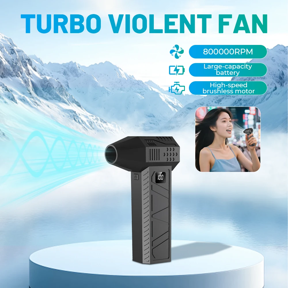 2025 Portable Handheld fan Strong Wind 100 Gear Wind Speed LED Digital Display Adjustable Turbo Portable Handheld Fan 6000mAh