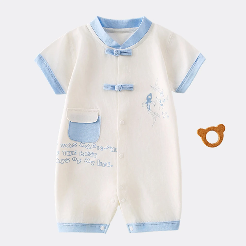 

Summer Baby Clothing 100% Cotton Chinese Style Baby Boy Romper Short Sleeve Thin Daily Wear Infant Jumpsuit
