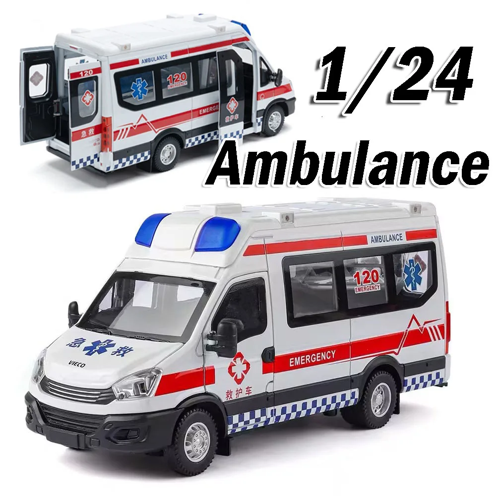1:24 Ambulanza Modello di scuolabus Macchinine in lega pressofusa Suono Luce Porte aperte Tirare indietro Simulazione Veicolo per bambini Edutainmnt