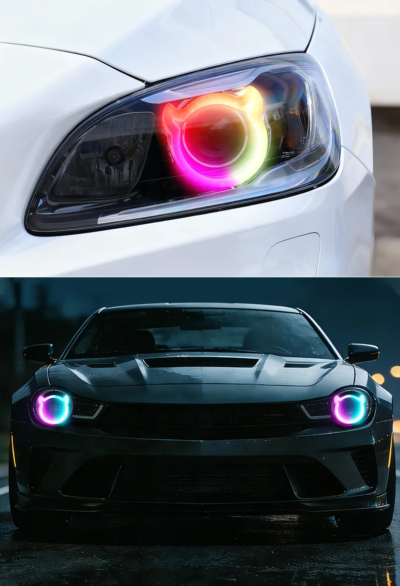 2 Stück RGB Angel Eyes Sechseckige Halo-Ringe Lichter mit Blinker APP Bluetooth LED Motorrad Nachrüstung DRL Auto-Scheinwerfer 12V – Detail 13