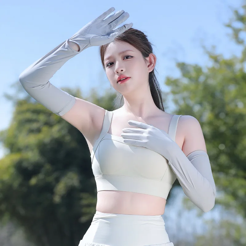 

Summer sun protection ice silk arm sleeves for women, breathable long arm cover for outdoor sports, driving, cycling, running,