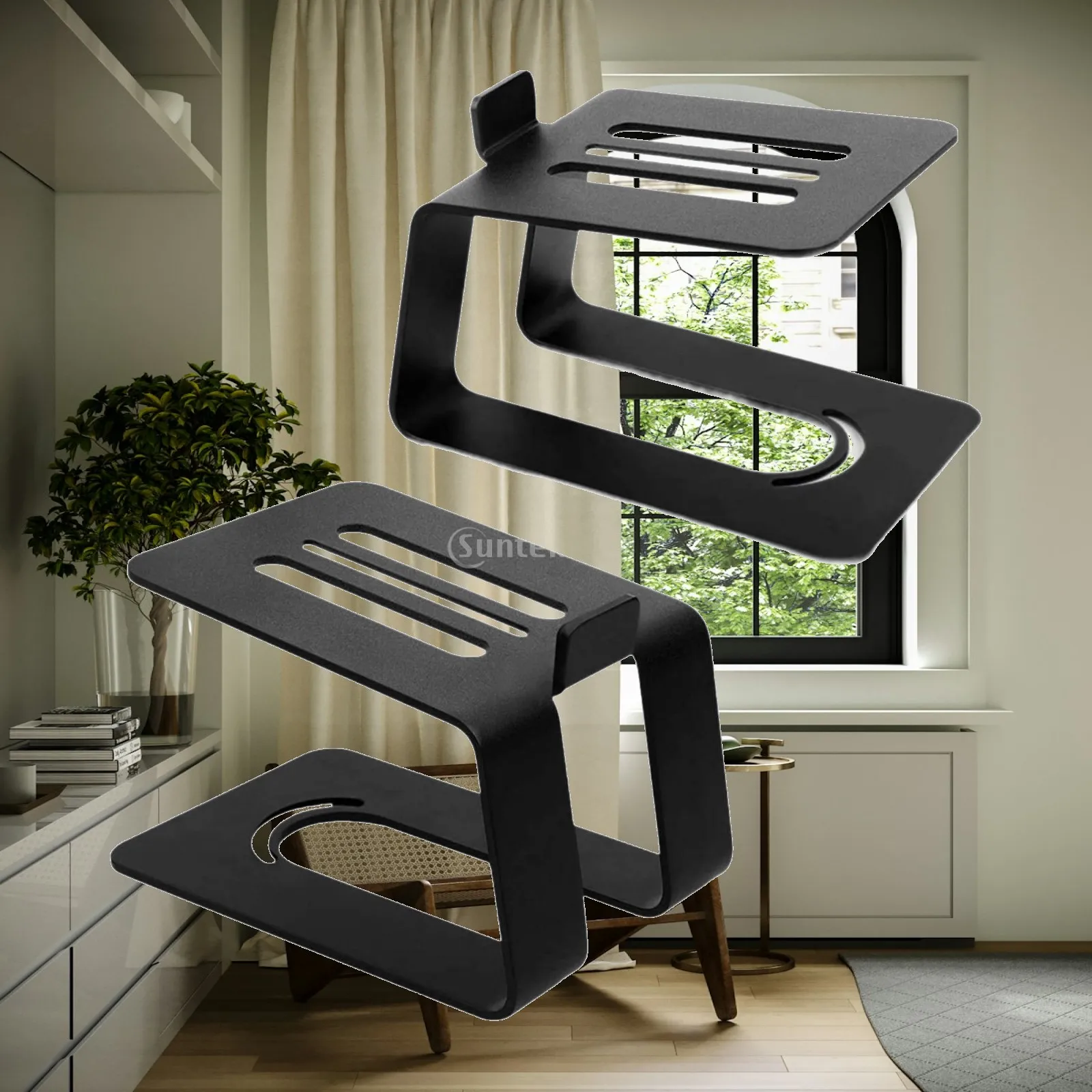 Sleek Carbon Steel Speaker Riser with EV Pads for Soundbar Speakers and PC Gaming Desk Organization