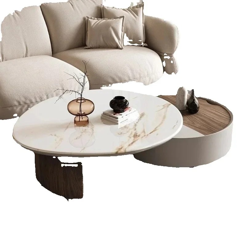 #Funky Italian Minimalist Round Rotating Rock Vanity Coffee Table High-end Creative Round Service Couchtisch Lounge Furniture