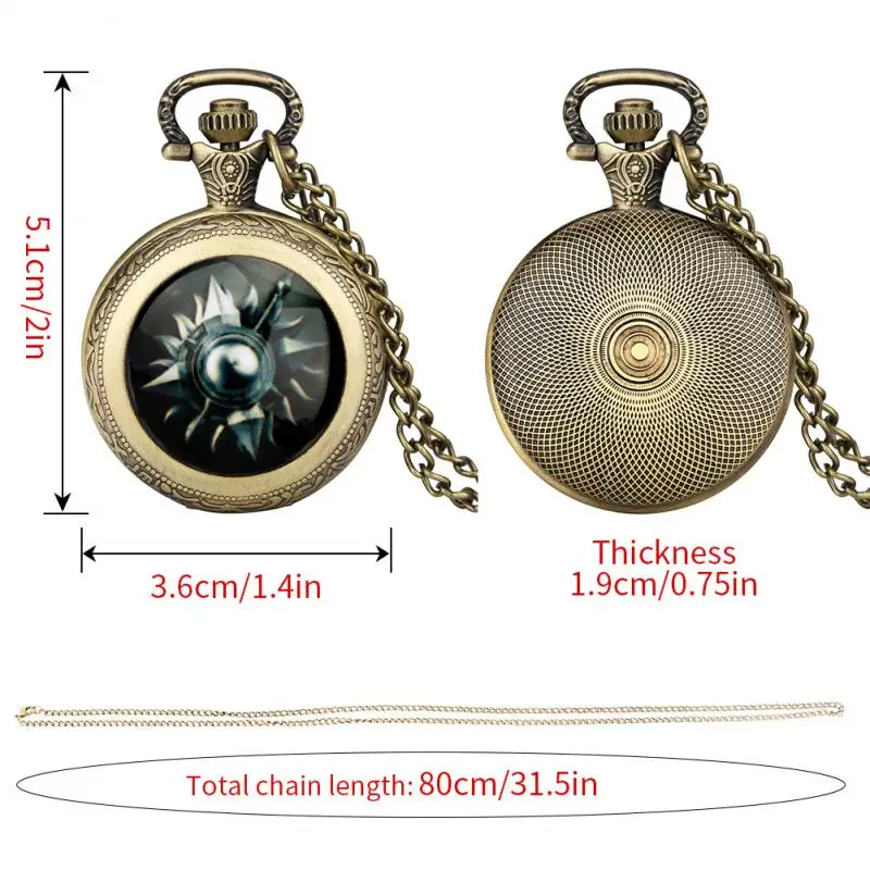 Medium Size Sunspear Ontwerp Unbowed Opengevouwen Unbroken Motto Dome Ketting Quartz Zakhorloge Anime Klok Ketting Hanger Horloges