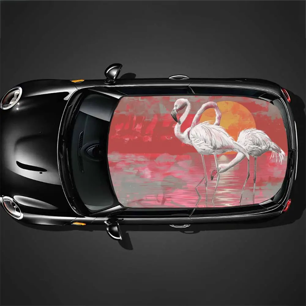 رسمت الأبيض فلامنغو طباعة سقف السيارة ملصق التفاف سباق SUV اكسسوارات السيارات التعبئة والتغليف البلاستيكية غطاء السيارة الرسم ملصق مائي الديكور