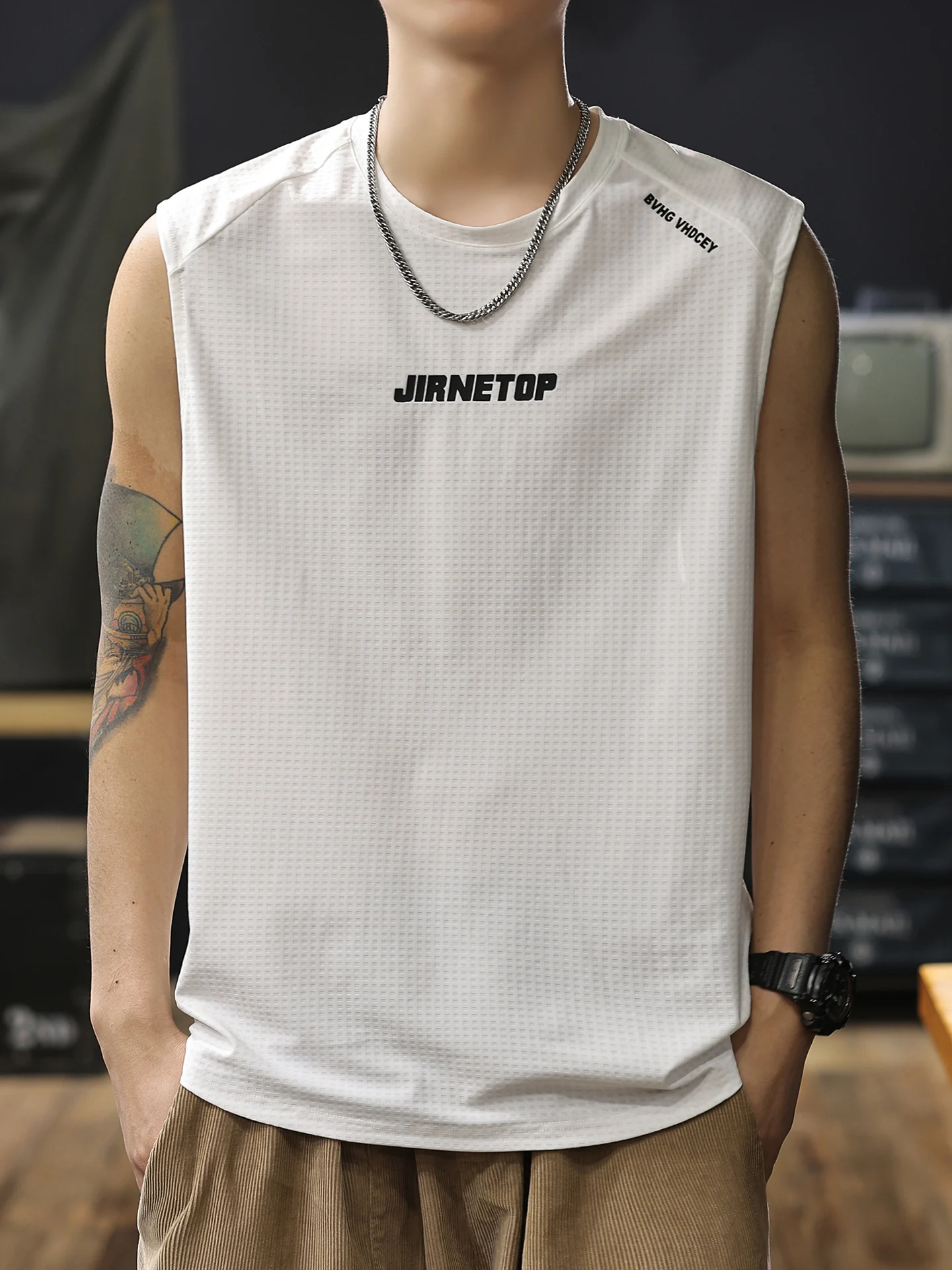 

Ice Silk Qui Dry Sports Vest Men's Summer New Cool Comfortable Running Fitn Svel T-irt Trendy T-irt