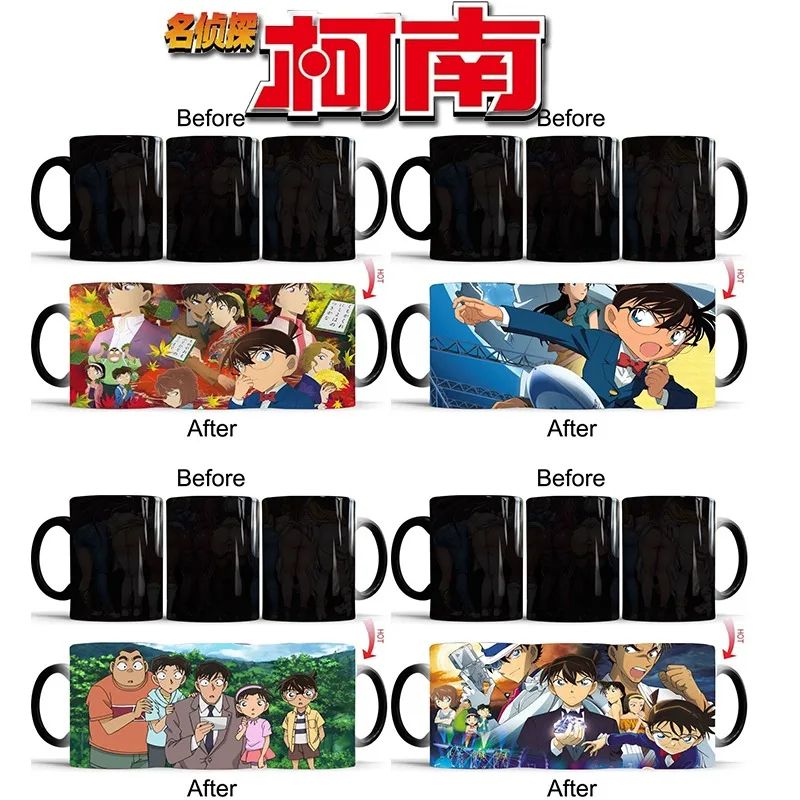

New Detective Conan Color Changing Cup Cartoon Around Creative Ceramic Mug Heated Water Temperature-sensitive Gradient Magic Cup