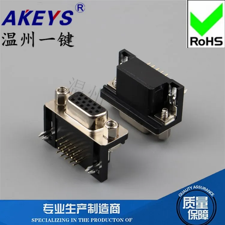 

3-рядный Гнездовой Разъем DB15, угловая сварочная пластина под углом 90 градусов, черная лента, резьба, 15-контактный последовательный разъем VGA, штепсельная пластина
