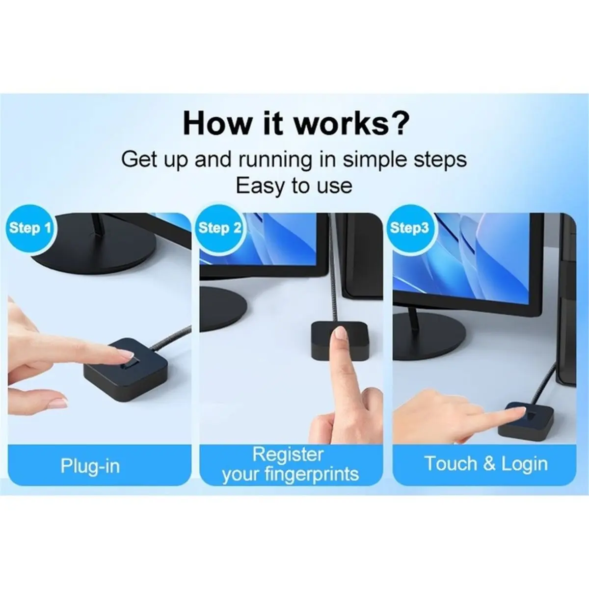 USB Fingerprint Reader with 1.5m Cable, Biometric Fingerprint Scanner for Win 11/10, Secure Password-Free Login, 1PC