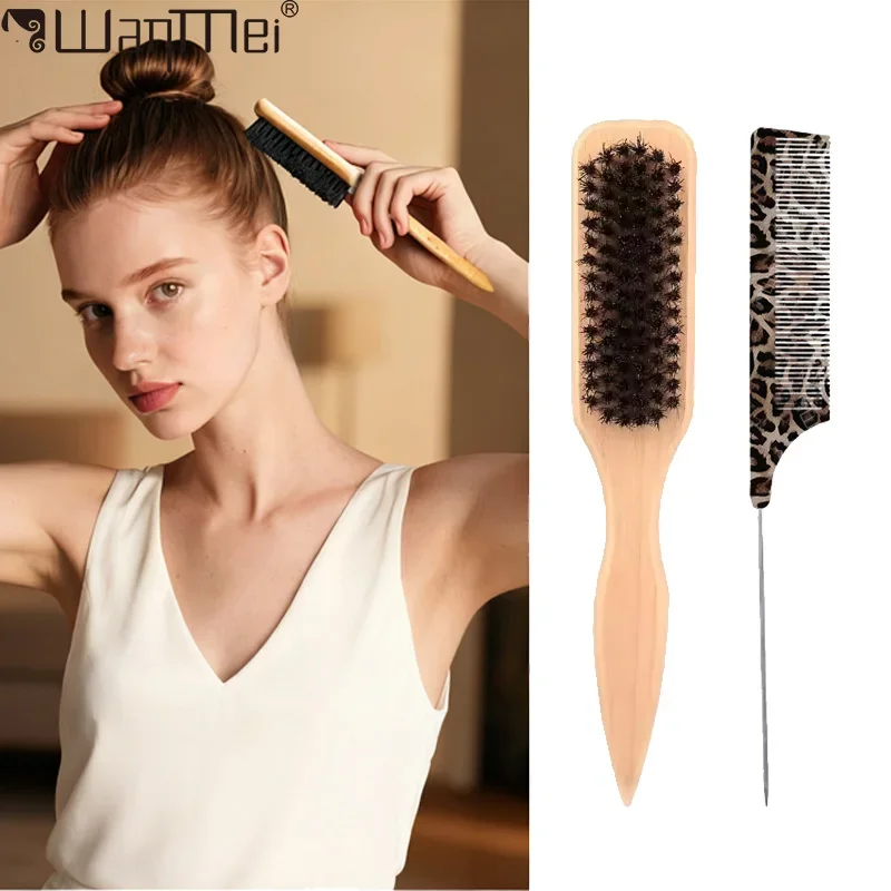 1/2 Uds cepillo de pelo de cerdas de jabalí para un frizz suave estilo profesional para elegantes bordes de moño de cola de caballo cepillo redondo para dar forma al brillo