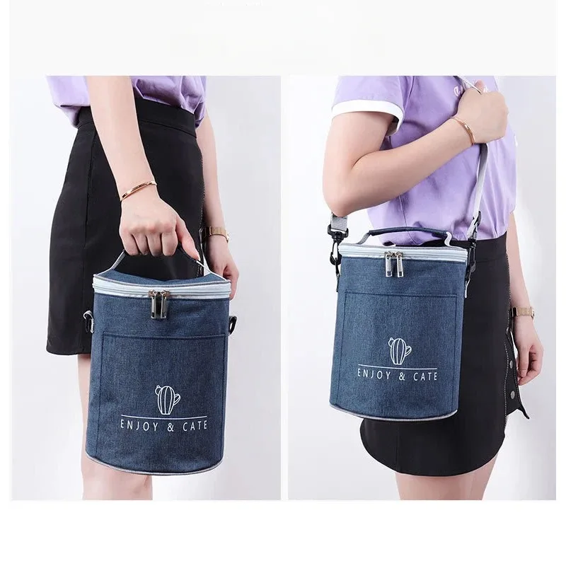 New Office Cooler Lunchbox Circular Portable Waterproof Lunch Bag Food Thermal Box With Shoulder Strap Insulated Case