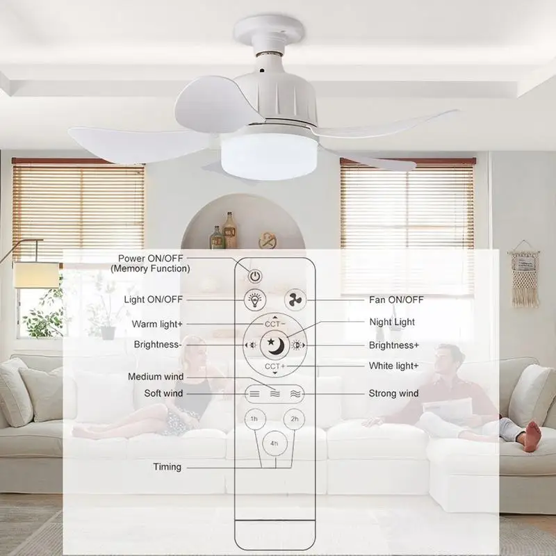 

Socket Fan Light With Remote Small Lightbulb Fan With Remote-Controlled Creative Fan Light Bulbs With 3 Light Modes Enhances