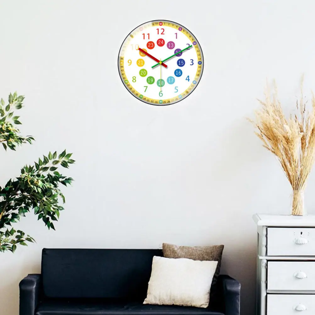

Silent Learning Wall Clock Simple Digital Hanging Teaching Glass Child Cute