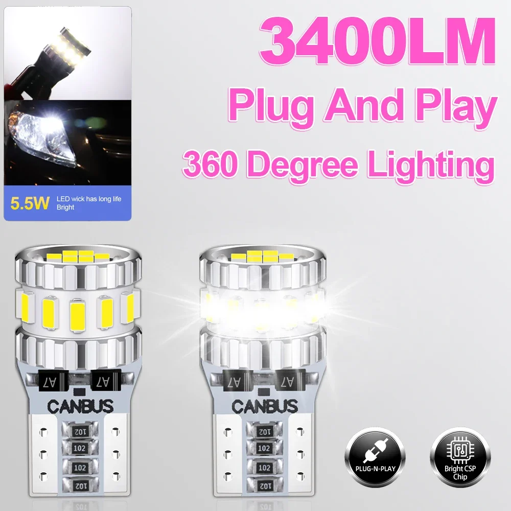 

3400LM W5W T10 Flashing Led License Plate Light 6000K High Quality Clearance Lamp 6W Super Bright Parking Light Plug And Play