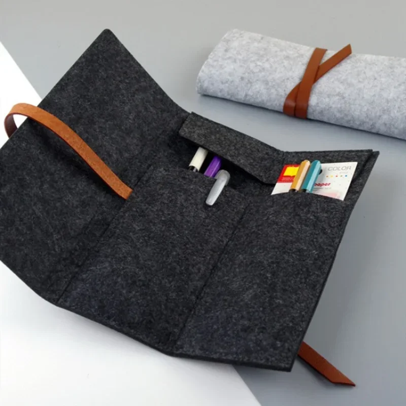Sac à crayons en feutre de grande capacité, porte-papeterie, étui à stylo plume, style simple, étudiant, fermeture éclair, poudres, fournitures