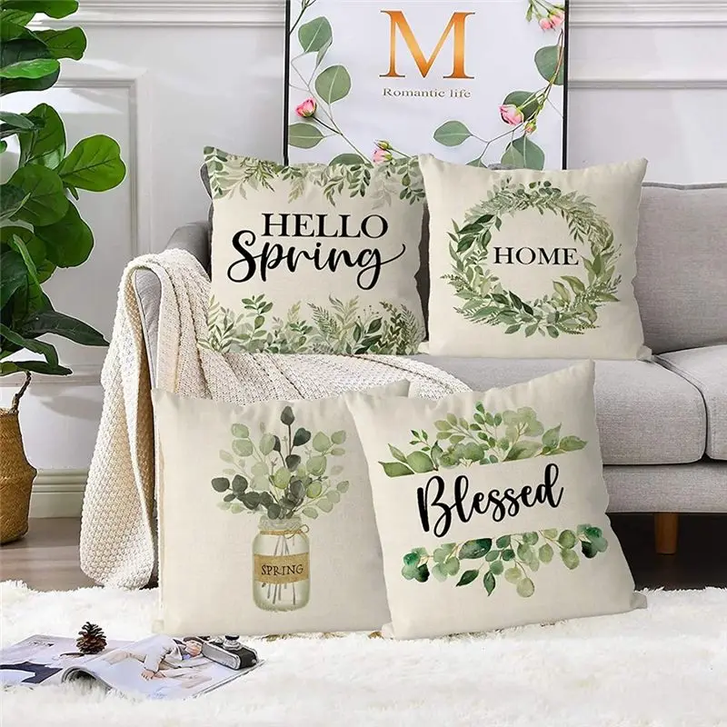 BHBD-Spring Pillow Covers 18X18 Spring Decorations Flowers Pillowcase Farmhouse Throw Pillow Home Sofa Decor Cushion Case Pillow