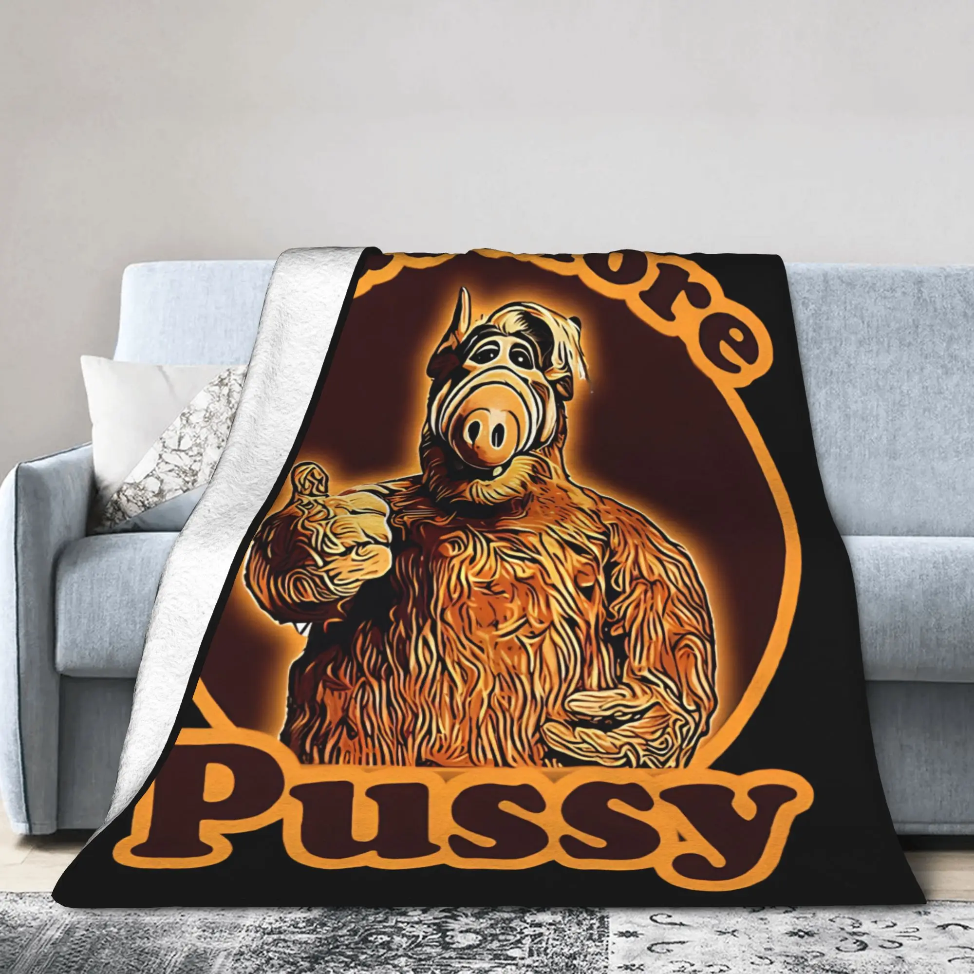 Funny Alf Eat More Pussy Art Fleece Blanket Alien Life Form Awesome Throw Blanket for Home 125*100cm Bedspreads
