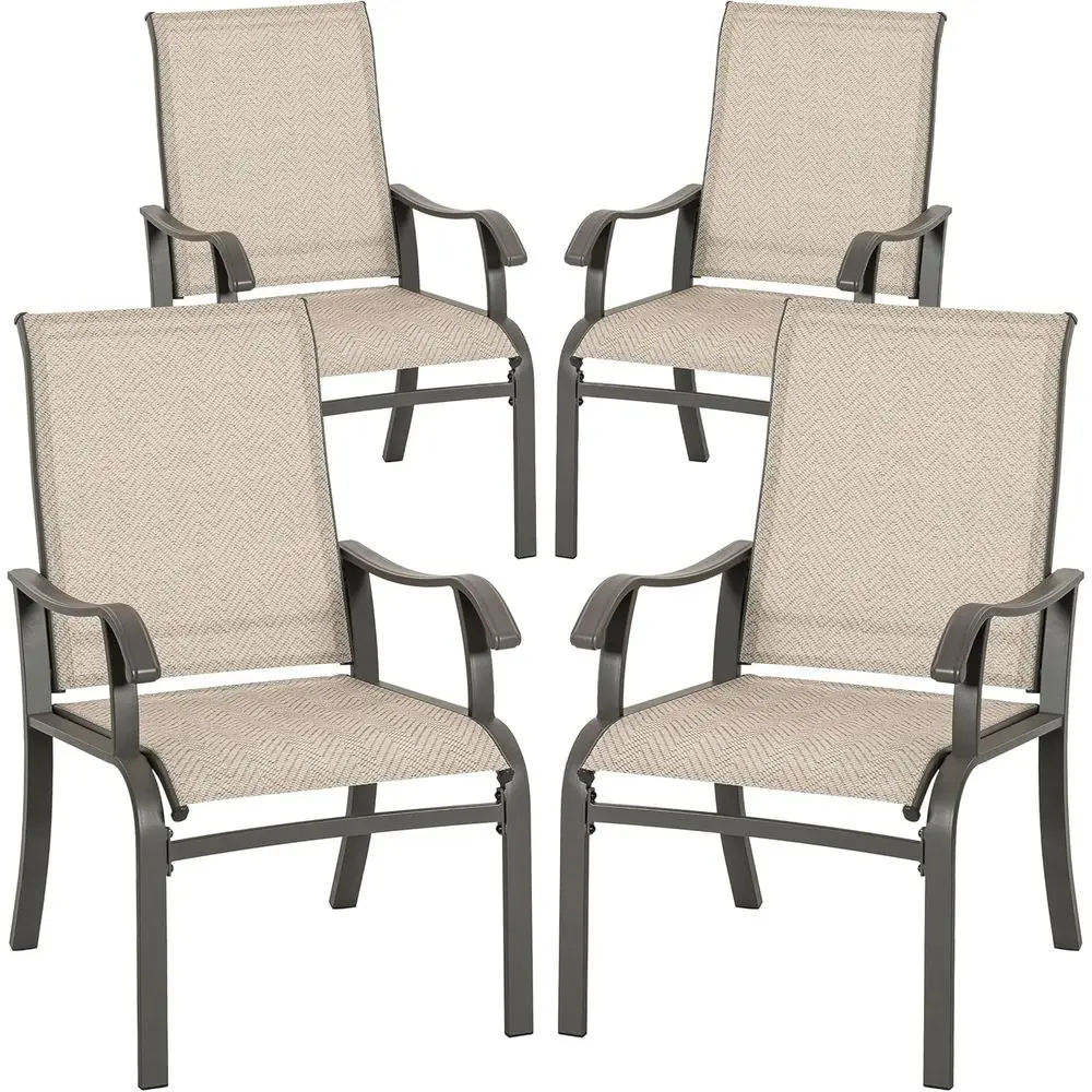 

Всепогодный комплект из 4 стульев для патио из текстилена, с металлическим каркасом с порошковым покрытием, уличные обеденные стулья для сада и заднего двора, бежевый цвет