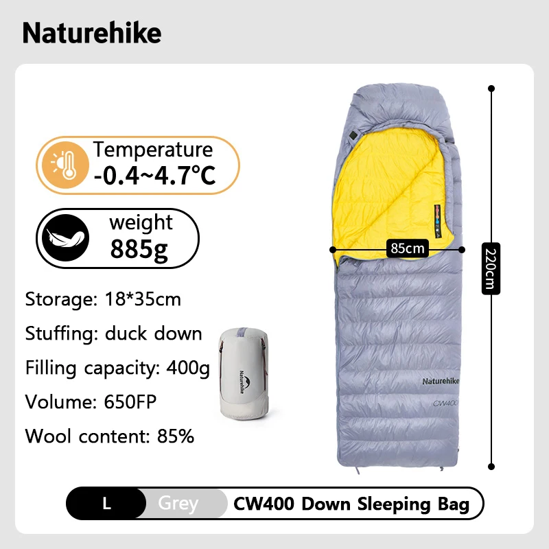 Naturehike Duck Down Sleeping Bag CW400 CW700 Adult Outdoor Camping Hiking Travel Winter Thickened Cold Lightweight Sleeping Bag image 3
