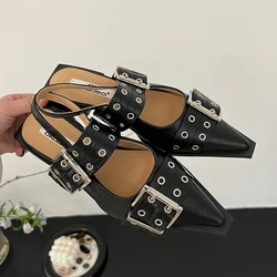 Sandalias planas de talla grande para mujer, zapatos con hebilla de Metal, calzado elegante y moderno con punta estrecha, Primavera