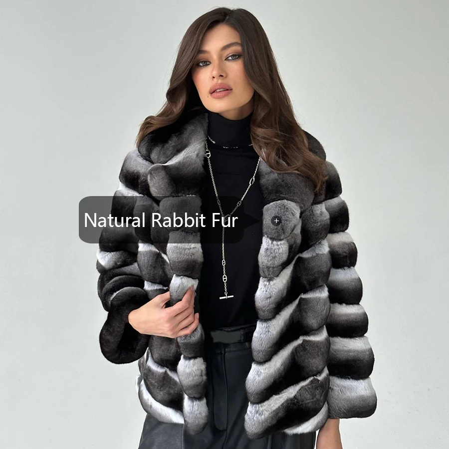 Chinchilla Fur Coat Women Short Rabbit Fur Coat Women Real Furs Coats For Women Luxury Winter Jacket Woman 2024