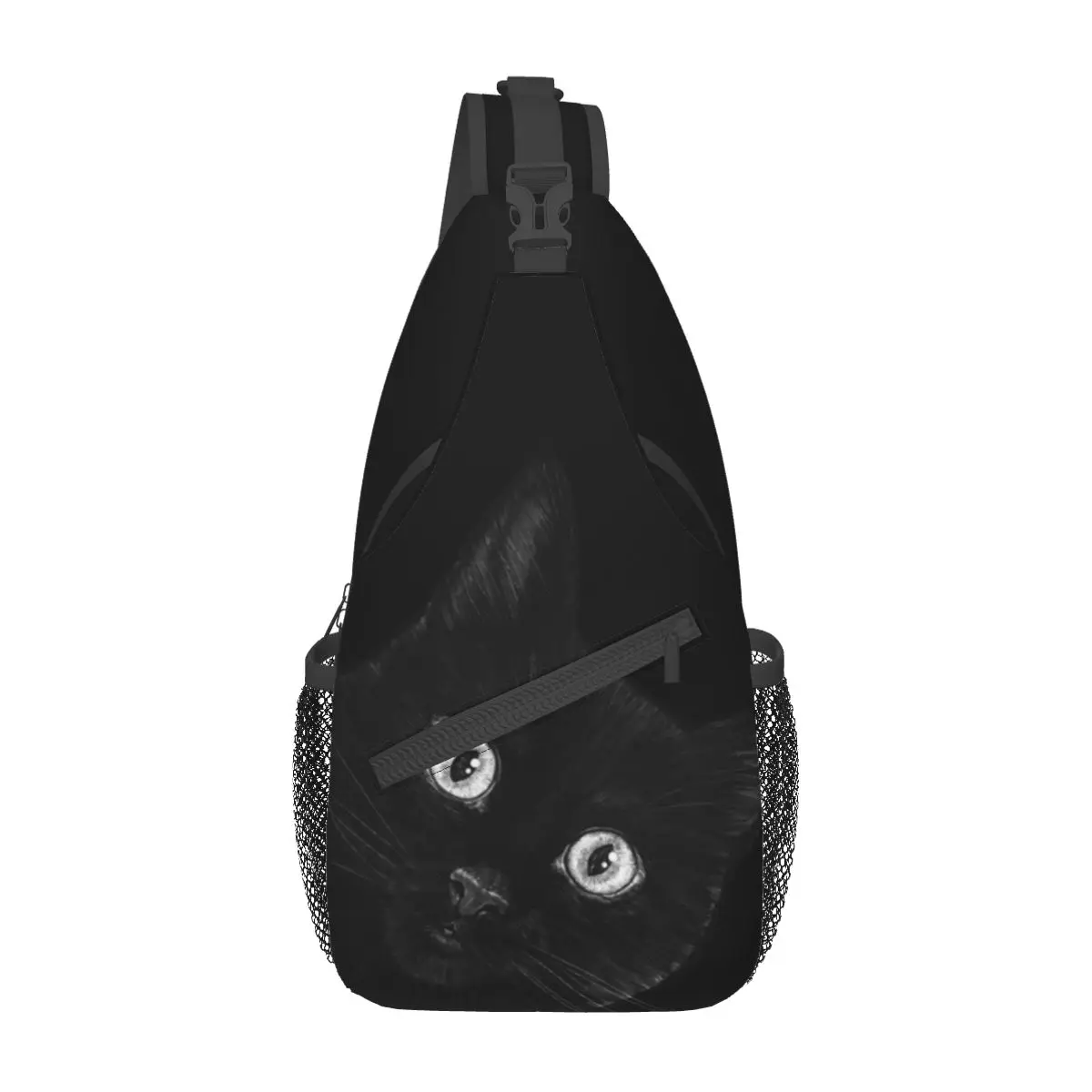 Black Cat Crossbody Sling Bag para Homens Mulheres Peito Bag Animal Cute Shoulder Mochila Daypack para Caminhadas Outdoor Ciclismo Bookbag