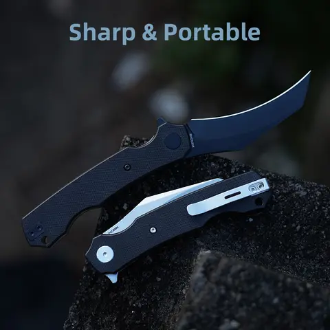 Shooziz-HAN308,Pikal Pocket EDC Knife for Men , Hawkbill Folding Knife & Ultem/G10 Handle，3.15"14C28N Steel Flipper Blade