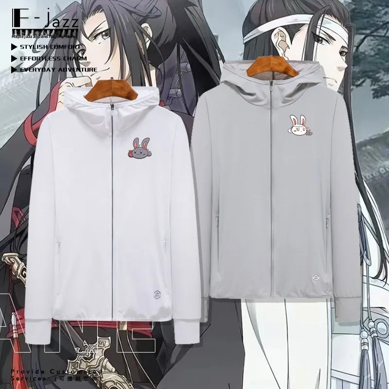 

Модная молодежная верхняя одежда Wa Mu Yan Blue Forgetful Rabbit Q Version Cartoon из ледяного шелка с быстрым высыханием и защитой от солнца