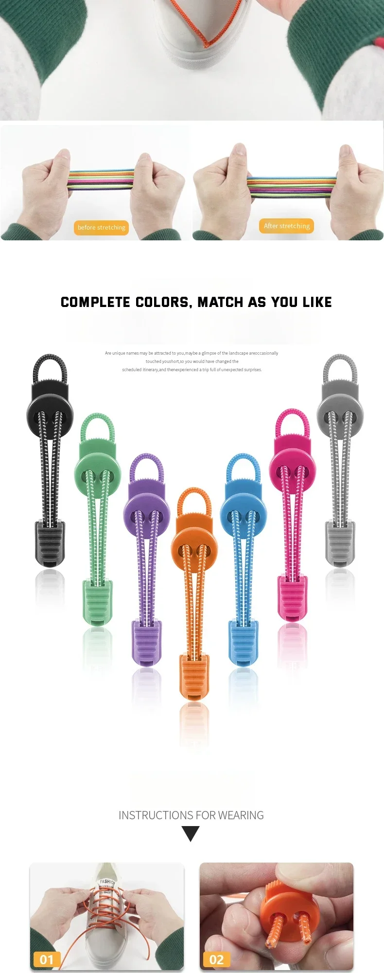 Neue Lock Schnürsenkel runde Tennis Schnürsenkel ohne Krawatten Erwachsene Kinder Turnschuhe elastische Schnürsenkel Gummibänder für Schuhe Zubehör – Detail 4