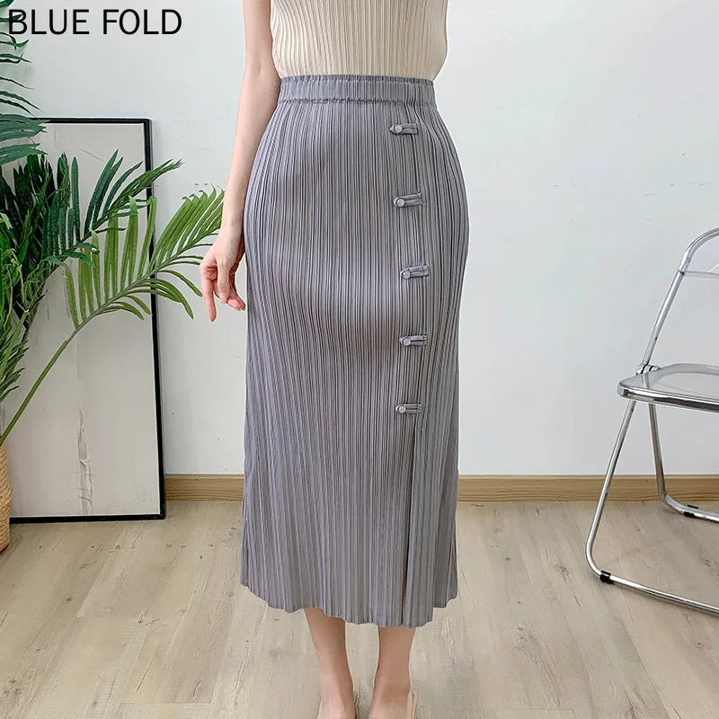 MIYAKE PLEATS Slit Pleated High Waist Slim Hip Skirt 2024 New Autumn One-step Skirt Pleated Skirt Elegant Faldas Ropa De Mujer