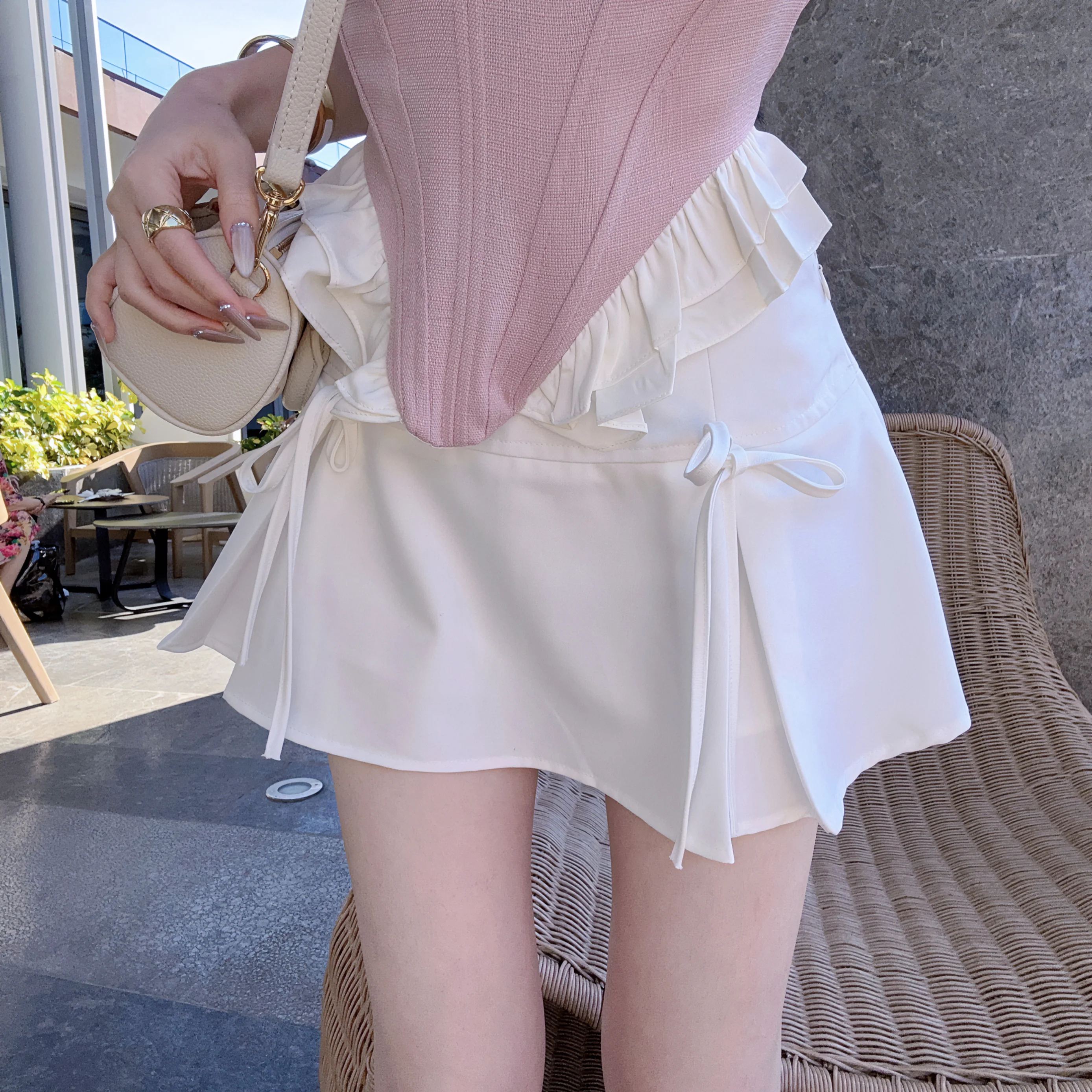 

Женская летняя плиссированная юбка Eva с высокой талией, бантом и защитой от просвечивания, укороченная, с эффектом похудения, модная