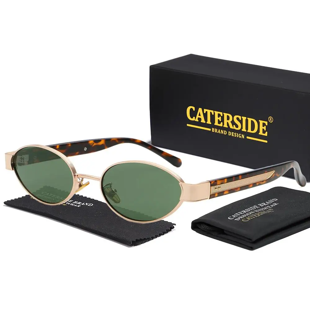 CATERSIDE Neue Retro-Sonnenbrille für Herren, hochwertige Metall-Sonnenbrille mit ovalem kleinem Rahmen, Damen-Sonnenbrille für den Außenbereich, Street-Hip-Hop-Brille, UV400 – Detail 11